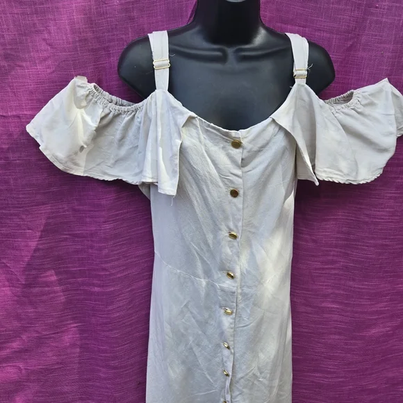 LINEN Ashley Stewart White Cold Shoulder Midi Dress - Picture 10 of 10